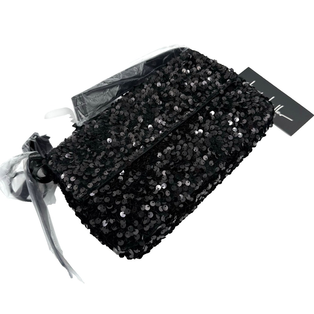 Nicole Miller Black Sequin‎ Shoulder Bag NWT Evening Party Crossbody Adjustable